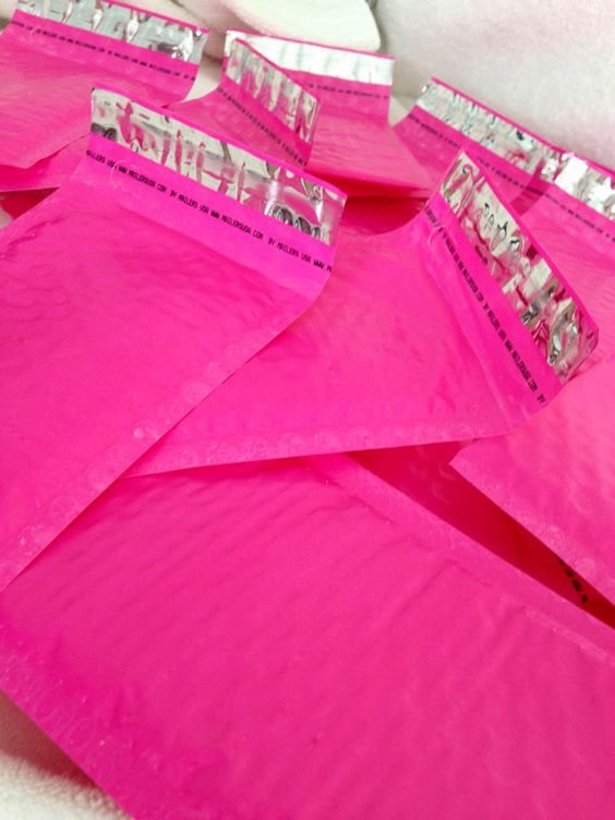 25 4x8 Hot Pink Glossy Poly Bubble Mailers - 4x8 Padded Bubble Mailer - Wholesale Lot - Colored Mailers